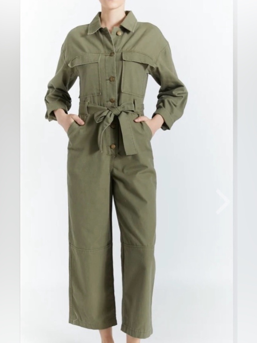 NWT OAT New York Olive Utility Jumpsuit Belted Size M.